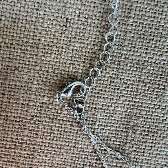 Silver tone rhinestone studded open heart necklace pendant simple dainty love - Picture 3 of 6